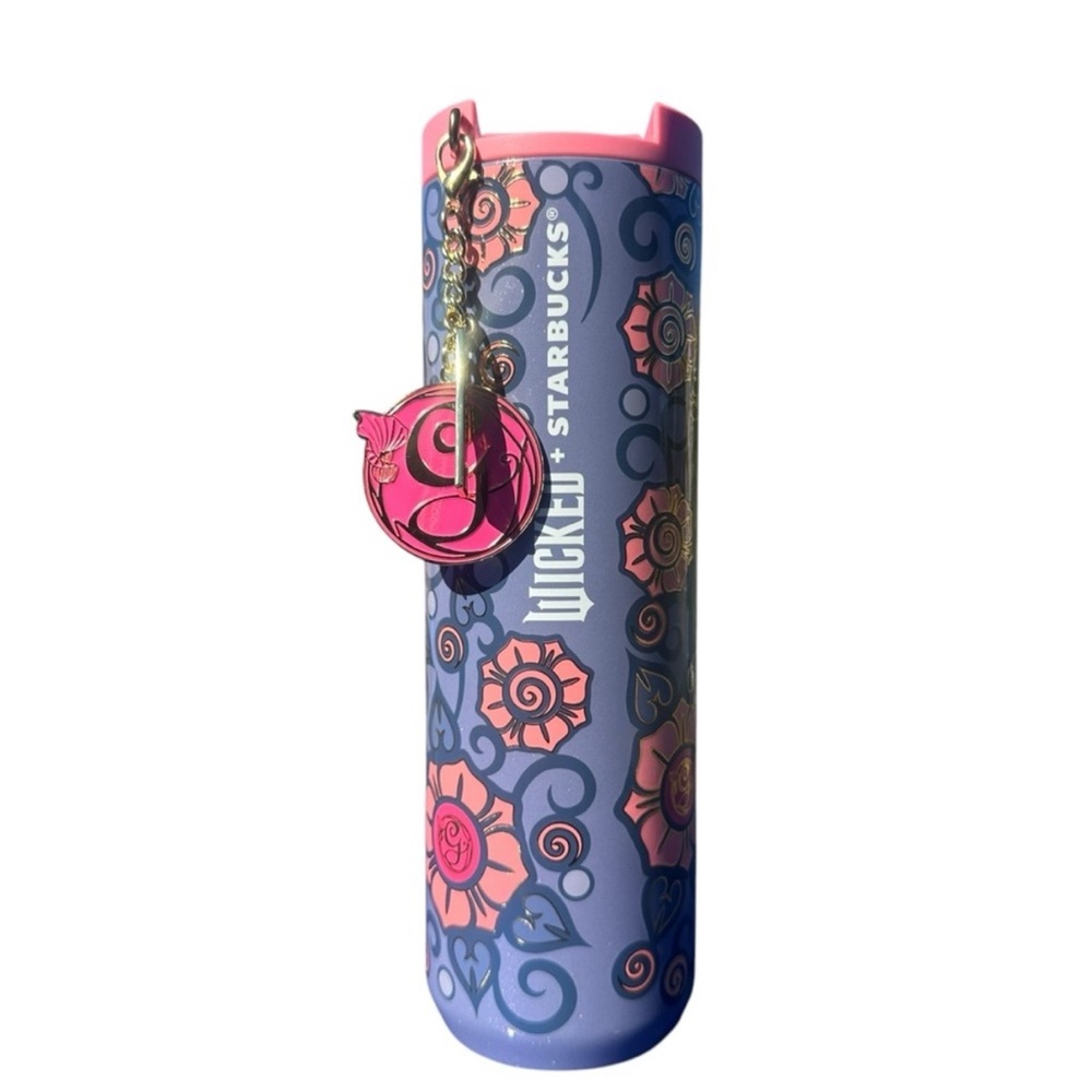 NWT Starbucks WICKED Floral Tumbler with Pink and Gold Accents G Charm